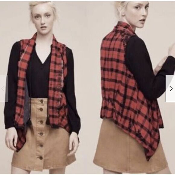 Anthropologie Elevenses Small Buffalo Plaid Vest Duster Tie Dye - Picture 1 of 15